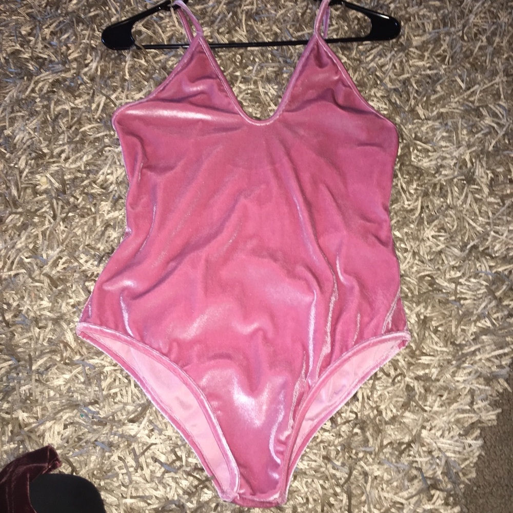 Pink velvet tank top bodysuit